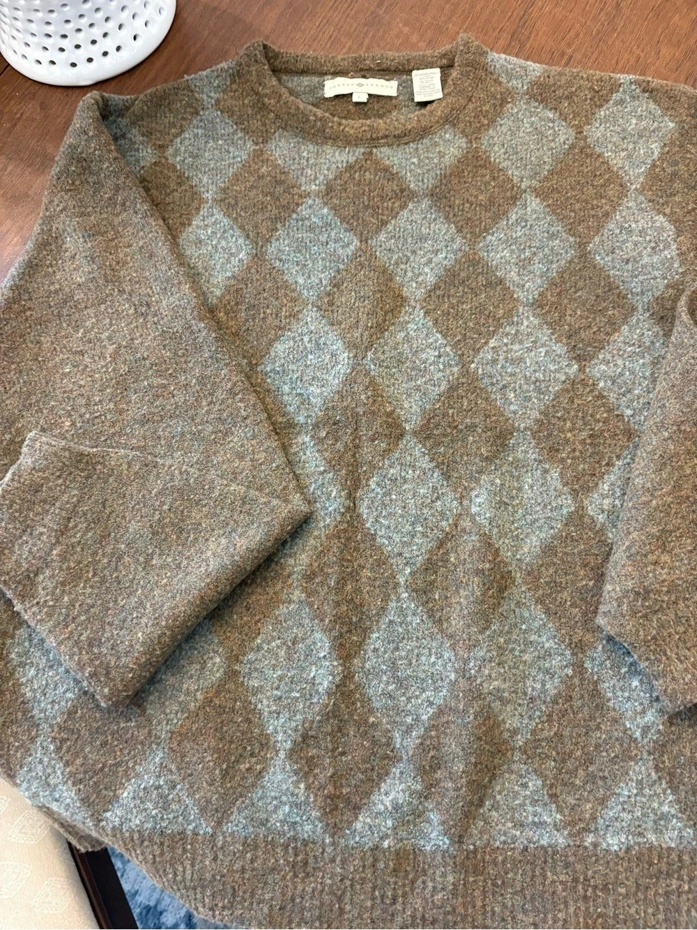 Joseph Abboud Crewneck Argyle Sweater in Brown & Blue Size Large